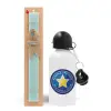 Easter Set, metallic aluminum water bottle (500ml) & scented flat candle (30cm) (TURQUOISE)