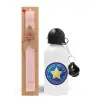 Easter Set, metallic aluminum bottle (500ml) & aromatic flat Easter candle (30cm) (PINK)