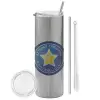 Tumbler stainless steel Silver 600ml, with metal straw & cleaning brush