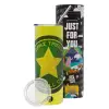 Neon Yellow Travel Tumbler, with metal straw (Stainless steel 304 Food grade, BPA free, 600ml)