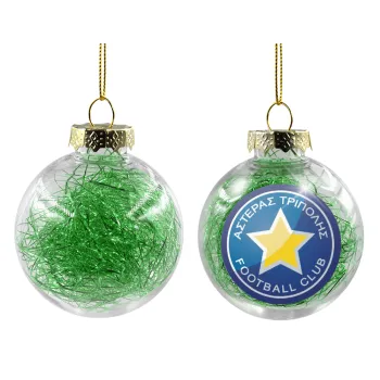 Asteras Tripolis, Transparent Christmas tree ball ornament with green filling 8cm