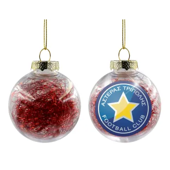 Asteras Tripolis, Transparent Christmas tree ball ornament with red filling 8cm