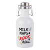 milk naps and Rock n' Roll, Μεταλλικό παγούρι Λευκό (Stainless steel) με καπάκι ασφαλείας 1L