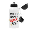 milk naps and Rock n' Roll, Metal water bottle, White, aluminum 500ml