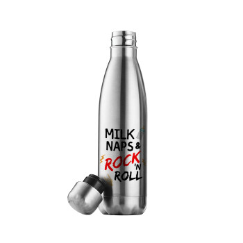 milk naps and Rock n' Roll, Μεταλλικό παγούρι θερμός Inox (Stainless steel), διπλού τοιχώματος, 500ml