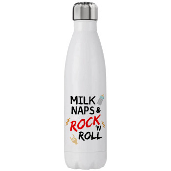milk naps and Rock n' Roll, Μεταλλικό παγούρι θερμός (Stainless steel), διπλού τοιχώματος, 750ml