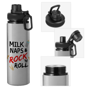 milk naps and Rock n' Roll, Μεταλλικό παγούρι νερού με καπάκι ασφαλείας, αλουμινίου 850ml
