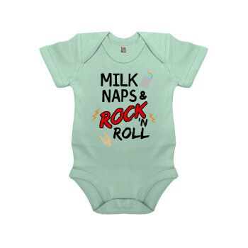 milk naps and Rock n' Roll, Βρεφικό φορμάκι μωρού, 0-18 μηνών, mint (Μέντα), 100% Organic Cotton, κοντομάνικο