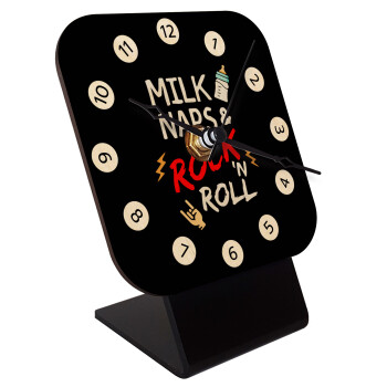milk naps and Rock n' Roll, Επιτραπέζιο ρολόι σε φυσικό ξύλο (10cm)