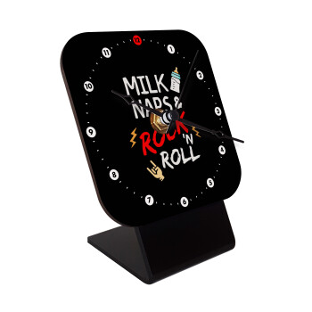 milk naps and Rock n' Roll, Quartz Wooden table clock with hands (10cm)