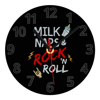 milk naps and Rock n' Roll, Ρολόι τοίχου γυάλινο (20cm)