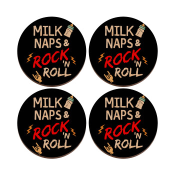 milk naps and Rock n' Roll, ΣΕΤ x4 Σουβέρ ξύλινα στρογγυλά plywood (9cm)