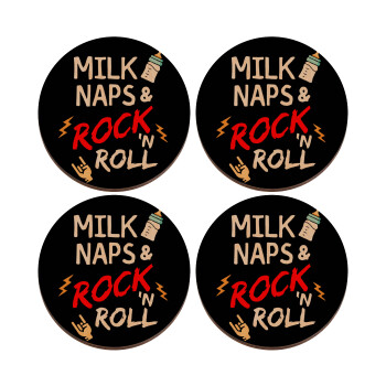 milk naps and Rock n' Roll, ΣΕΤ x4 Σουβέρ ξύλινα στρογγυλά plywood (9cm)
