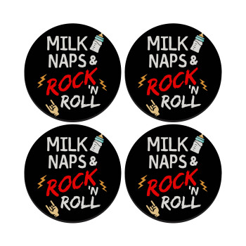 milk naps and Rock n' Roll, ΣΕΤ 4 Σουβέρ ξύλινα στρογγυλά (9cm)