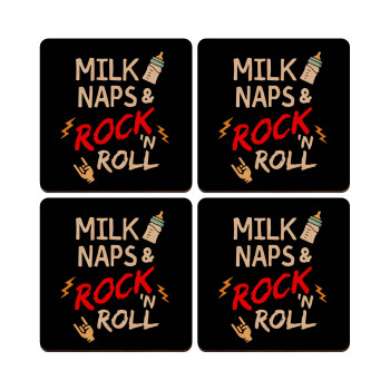 milk naps and Rock n' Roll, ΣΕΤ x4 Σουβέρ ξύλινα τετράγωνα plywood (9cm)
