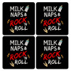 milk naps and Rock n' Roll, ΣΕΤ 4 Σουβέρ ξύλινα τετράγωνα (9cm)