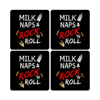 milk naps and Rock n' Roll, ΣΕΤ 4 Σουβέρ ξύλινα τετράγωνα (9cm)