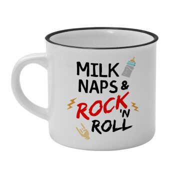 milk naps and Rock n' Roll, Κούπα κεραμική vintage Λευκή/Μαύρη 230ml