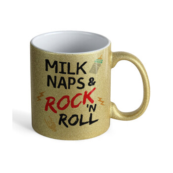 milk naps and Rock n' Roll, Κούπα Χρυσή Glitter που γυαλίζει, κεραμική, 330ml