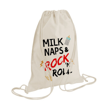 milk naps and Rock n' Roll, Τσάντα πλάτης πουγκί GYMBAG natural (28x40cm)