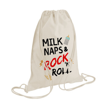 milk naps and Rock n' Roll, Backpack bag GYMBAG natural (28x40cm)