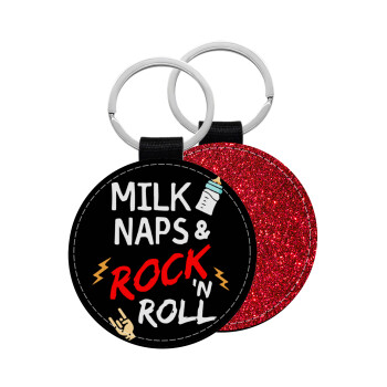 milk naps and Rock n' Roll, Μπρελόκ Δερματίνη, στρογγυλό ΚΟΚΚΙΝΟ (5cm)