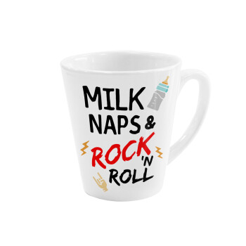 milk naps and Rock n' Roll, Κούπα κωνική Latte Λευκή, κεραμική, 300ml