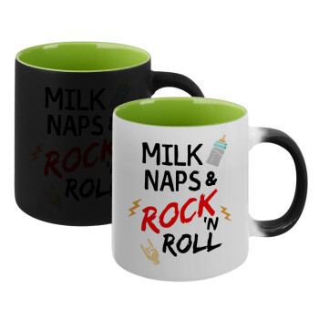 milk naps and Rock n' Roll, Κούπα Μαγική εσωτερικό πράσινο, κεραμική 330ml που αλλάζει χρώμα με το ζεστό ρόφημα (1 τεμάχιο)