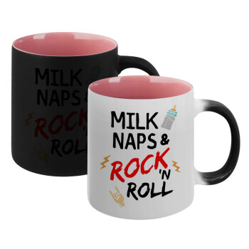 milk naps and Rock n' Roll, Κούπα Μαγική εσωτερικό ΡΟΖ, κεραμική 330ml που αλλάζει χρώμα με το ζεστό ρόφημα (1 τεμάχιο)