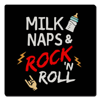 milk naps and Rock n' Roll, Τετράγωνο μαγνητάκι ξύλινο 6x6cm