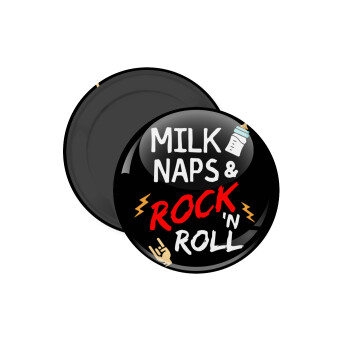 milk naps and Rock n' Roll, Μαγνητάκι ψυγείου στρογγυλό διάστασης 5cm