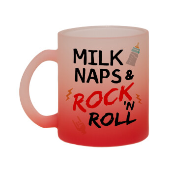 milk naps and Rock n' Roll, Κούπα γυάλινη δίχρωμη με βάση το κόκκινο ματ, 330ml