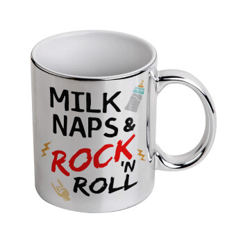 milk naps and Rock n' Roll, Κούπα κεραμική, ασημένια καθρέπτης, 330ml