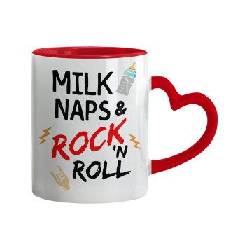 milk naps and Rock n' Roll, Κούπα καρδιά χερούλι κόκκινη, κεραμική, 330ml