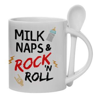 milk naps and Rock n' Roll, Κούπα, κεραμική με κουταλάκι, 330ml (1 τεμάχιο)