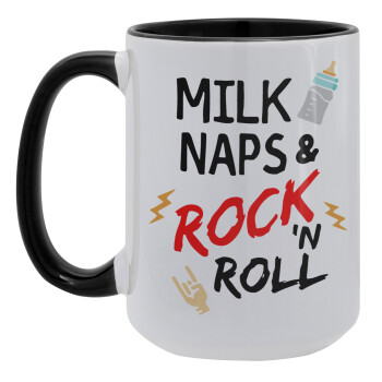 milk naps and Rock n' Roll, Κούπα Mega 15oz, κεραμική Μαύρη, 450ml