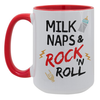 milk naps and Rock n' Roll, Κούπα Mega 15oz, κεραμική Κόκκινη, 450ml