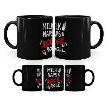 milk naps and Rock n' Roll, Κούπα Μαύρη, κεραμική, 330ml