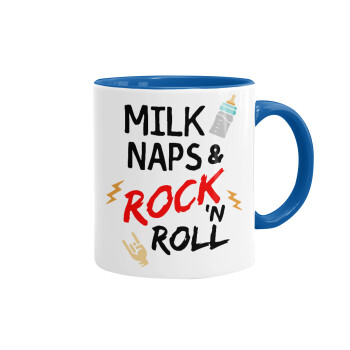 milk naps and Rock n' Roll, Κούπα χρωματιστή μπλε, κεραμική, 330ml