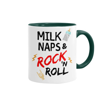 milk naps and Rock n' Roll, Κούπα χρωματιστή πράσινη, κεραμική, 330ml
