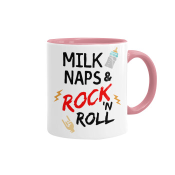 milk naps and Rock n' Roll, Κούπα χρωματιστή ροζ, κεραμική, 330ml