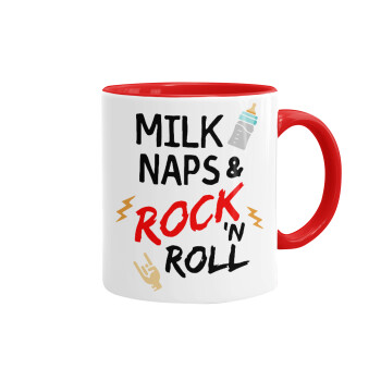milk naps and Rock n' Roll, Κούπα χρωματιστή κόκκινη, κεραμική, 330ml