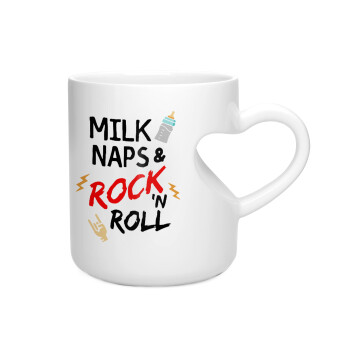 milk naps and Rock n' Roll, Κούπα καρδιά λευκή, κεραμική, 330ml