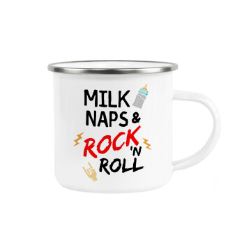 milk naps and Rock n' Roll, Metallic enamel cup white 360ml