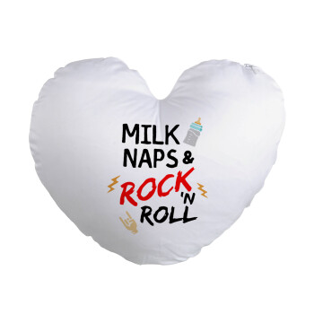 milk naps and Rock n' Roll, Μαξιλάρι καναπέ καρδιά 40x40cm περιέχεται το  γέμισμα