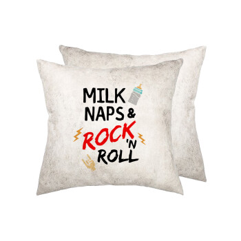 milk naps and Rock n' Roll, Μαξιλάρι καναπέ Δερματίνη Γκρι 40x40cm με γέμισμα