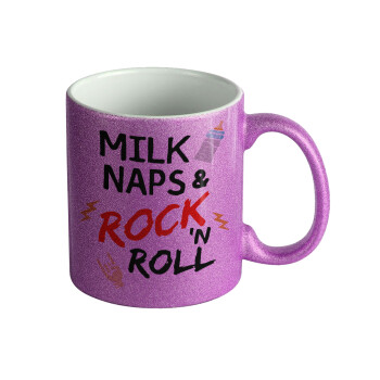 milk naps and Rock n' Roll, Κούπα Μωβ Glitter που γυαλίζει, κεραμική, 330ml