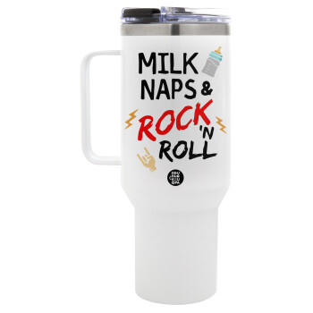 milk naps and Rock n' Roll, Mega Stainless steel Tumbler with lid, double wall 1,2L