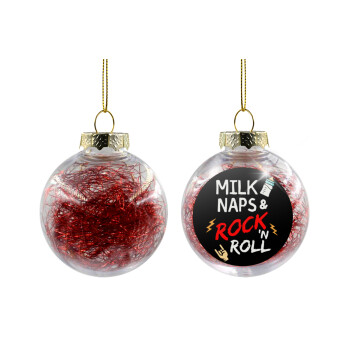 milk naps and Rock n' Roll, Χριστουγεννιάτικη μπάλα δένδρου διάφανη με κόκκινο γέμισμα 8cm