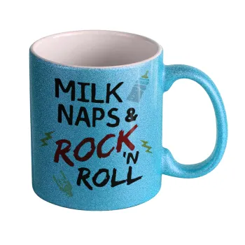 milk naps and Rock n' Roll, Κούπα Σιέλ Glitter που γυαλίζει, κεραμική, 330ml